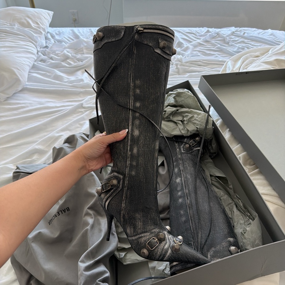 Balenciaga Black Denim Thigh-High Boots